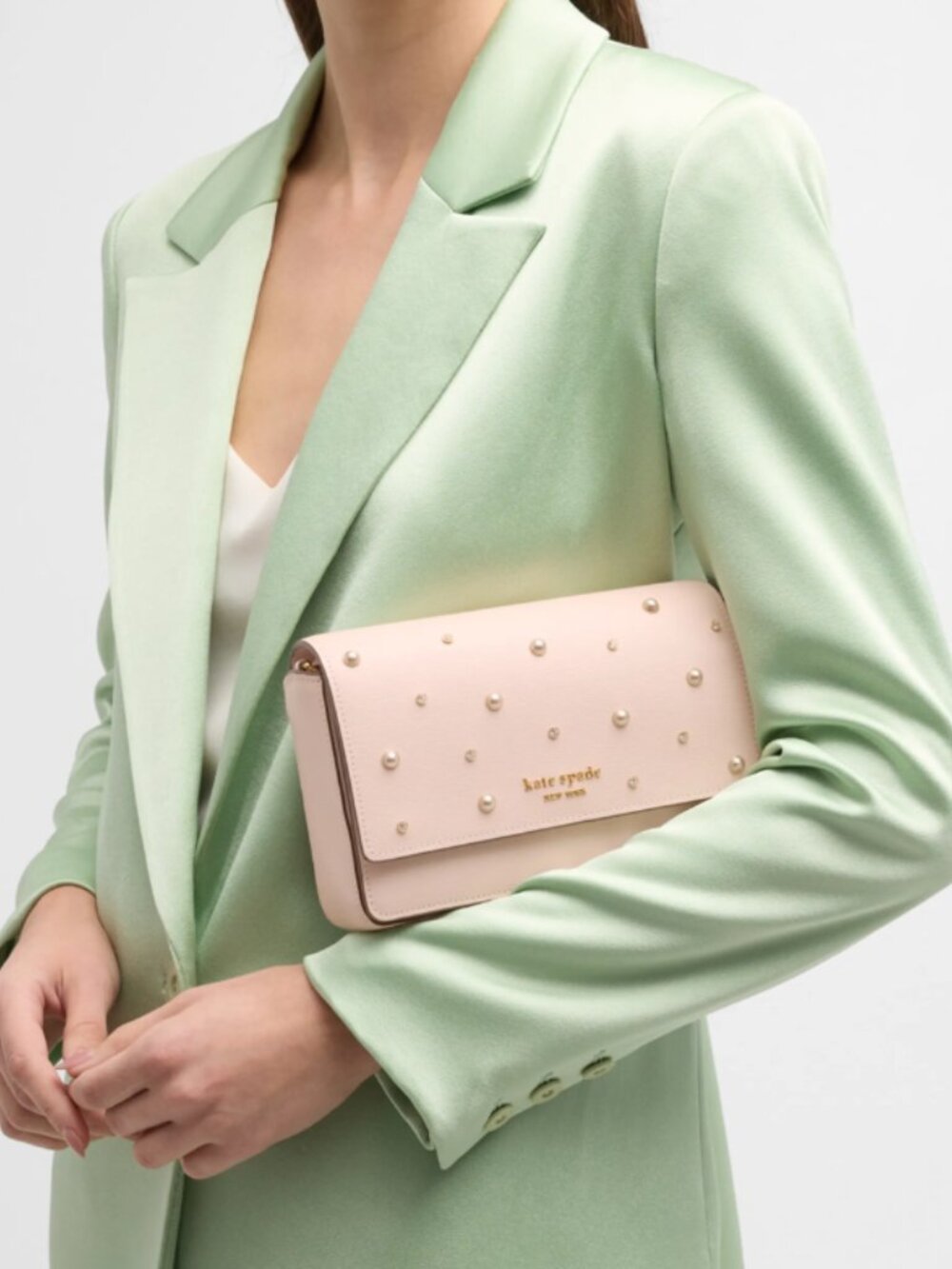 kate spade bag, pearl clutch, crystal chain bag, pale dogwood bag, flap clutch, - Picture 3 of 13